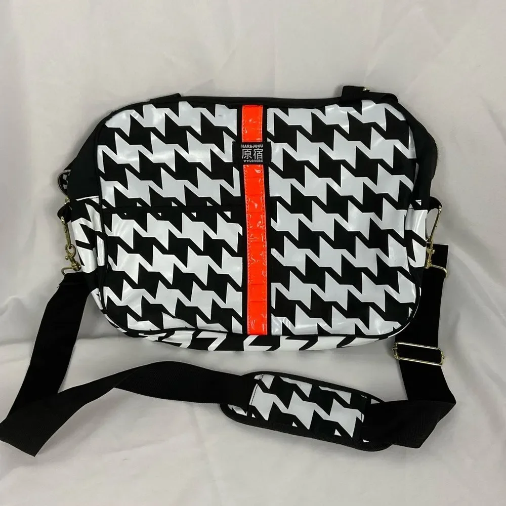 Harajuku Lovers Houndstooth Messenger Bag Black & White Laptop Shoulder Y2K